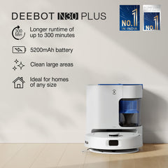ECOVACS DEEBOT N30 Plus White 2 in 1 Robot Vacuum & Mop, 2025 New Launch, Multi-Cyclone Auto-Empty Station, 10000 Pa Suction, 5200mAh Battery, Covers 3500+sq ft, Zero Tangle 2.0, Advanced TrueMapping
