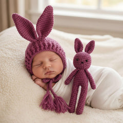 MOMISY Newborn Baby Photography Props Costume with Wool Cap (Rabbit Pink, 0-6M)