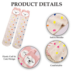 MOMISY 1 Pair of Baby Spring Winter And Autumn Combed Cotton Long Tube Knee-High Socks Suitable Age of 3 to 12 Years (PolkaBear, 3-12Y)