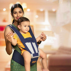 MOMISY 6 In 1 Multipurpose Baby Carrier for New Born Kid | Sling Kangaroo Bag with 6 Carry Positions & Cushioned Seat | Adjustable Carrier with Hip Seat | Carry Bags for 0 to 2 years Boys Girls (Blue)