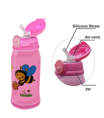 SYGA Cartoon Animal Pattern Stainless Steel School Drink Water Bottle for Kids with Straw_Bee