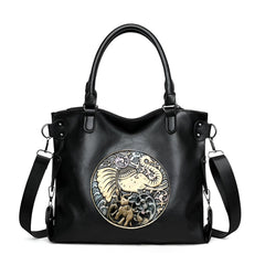 SYGA Women Vintage Tote Bag with Artistic Elephant Design – Retro Style, Adjustable Strap, Zipper Closure
