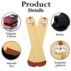 MOMISY 1 Pair of Baby Spring Winter And Autumn Combed Cotton Long Tube Knee-High Socks Suitable Age of 3 to 12 Years (IN, Age, 3 Years, 12 Years, YellowFox)