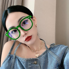 SYGA Glasses Men & Women Anti-Blue Light Radiation Ins High-Value Plain Glasses (Green) (Green)
