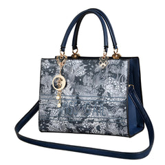 SYGA Elegant Floral Embossed Handbag for Women Tote with Gold Accents