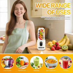SUPERSTUD Blender Mixer Grinder | Mini Blender for Smoothies & Juices | 2-Jar Capacity (500ml*2) | 230W | 6 Blade || Type-C Charging & Battery Indicator | Auto-Stop After 40s (White)
