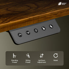 Green Soul Elevate Height Adjustable Engineered Wood Table with Monitor Riser | Integrated Organisation | Advance Memory Preset | 3 Year Warranty | Installation Provided (AntiqueWood, 1400 x 600 Top)