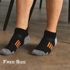 MOMISY Men's Premium Cotton Cushion Ankle length Socks, (Multicolor) Pack of 5 (Free Size) (10 Stripe)