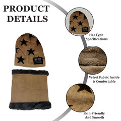 MOMISY Kids Winter Hat and Scarf Set, 2Pcs Warm Knit Beanie Cap and Scarf for 5-10 Years Old Boys and Girls (Khaki S)