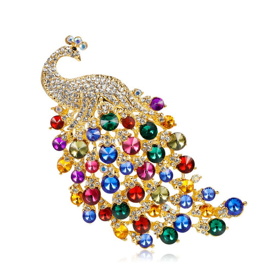SYGA Brooch Pin Fashion Crystal Rhinestone Jewellery Pin Vintage Clothing Accessories Decoration Retro Crystal Peacock Brooches Colorful For Women- S252