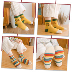 MOMISY 5 Pairs Girl Boys Tube Socks Toddlers Infant Solid Color Boat Spring and Autumn Socks Stretch Baby kids Sock (IN, Age, 9 Years, 12 Years, Rainbow Smiley/)