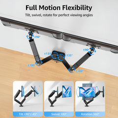 SYGA Monitor Stand Arm Desk Mount Fully Height Adjustable Bracket with C-Clamp & Gronment 180 Tilt Rotation Supports 16 to 31 Inch Monitors and TV (DualArm Black)