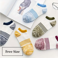 MOMISY Men's Premium Cotton Cushion Ankle length Socks, (Multicolor) Pack of 5 (Free Size) (5 Stripes)
