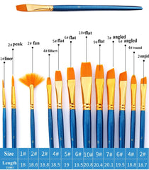 Syga Set of 12 Blue Nylon Soft Bristles Paint Brushes Ideal for Acrylics,Watercolor & Oil