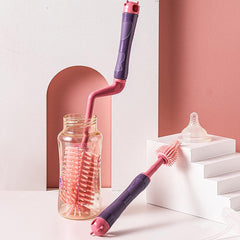 SYGA 3 Pcs Silicone Baby Bottle Brush Set, 360? Rotating Long Handle Water Bottle Cleaner Brush, Teat & Straw Brush Cleaning Cup Brush for Baby Bottles Plastic Bottles Glass Bottles Straws - Pink