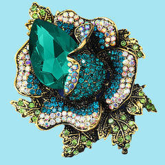 SYGA Brooch Pin Fashion Crystal Rhinestone Jewellery Pin Vintage Accessories Decoration Clothing Bouquet Brooches for Bridal Women Girl (GREEN ROSE GREEN)
