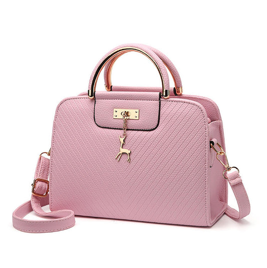 SYGA Women's Handbag Corrugated Fawn Pendant Cute Shoulder Bag Fashionable Style Crossbody Bag(Pink)