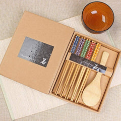SYGA Handmade Japanese Natural Wood Wooden Chopsticks Spoon Sets