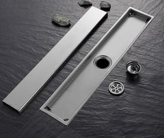 SYGA 304 Stainless Steel Long Floor Drain with Double Filtration,Shower Drain Cover Plate Middle Hole,10x60 cm