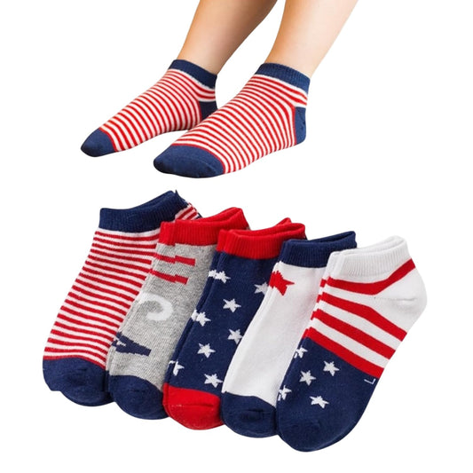 MOMISY 5 Pairs Girl Boys Tube Socks Toddlers Infant Solid Color Boat Spring and Autumn Socks Stretch Baby kids Sock (Flag, 3 Year to 5 Year)