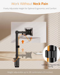 HOSS® Single Monitor Arm Desk Mount - Holds Screens up to 32 inches, Fully Adjustable Stand with C-Clamp and Grommet Base, VESA 75x75mm or 100x100mm, Black