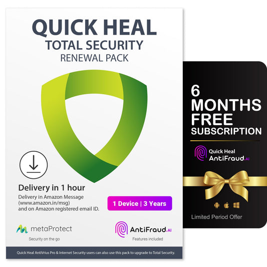 Quick Heal | Total Security Renewal Upgrade Gold pack | 1 User | 3 years | Email Delivery in 1 Hour - no CD| Existing Quick Heal Single User Subscription Needed + Get 6 month AntiFraud.AI Key for IOS and Android