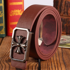 SYGA Men's Leather Belt Stylist Belt Casual Pants Belt Double 7 Number Buckle Belt Men (Black)