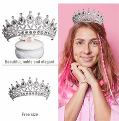 SYGA Crown Tiaras Princess Antique Bronze Crystal Rhinestone Bride Diamond Women Headband Wedding Jewelry Hair Accessories - White Diamond (Silver)