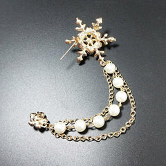 SYGA Snowflake Flower Brooch Pin with Pearls and Crystals, Gold, for Men & Women