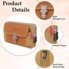 MOMISY Nylon Travel Utility Pouch for Men's – Solid Color Outdoor Phone Bag with Buckle & Dual Zipper Compartments (Khaki)