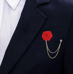 SYGA Rose Flower Brooch Pin for Men & Women,Beautiful Fashion Jewelry with Chain Design(Red)