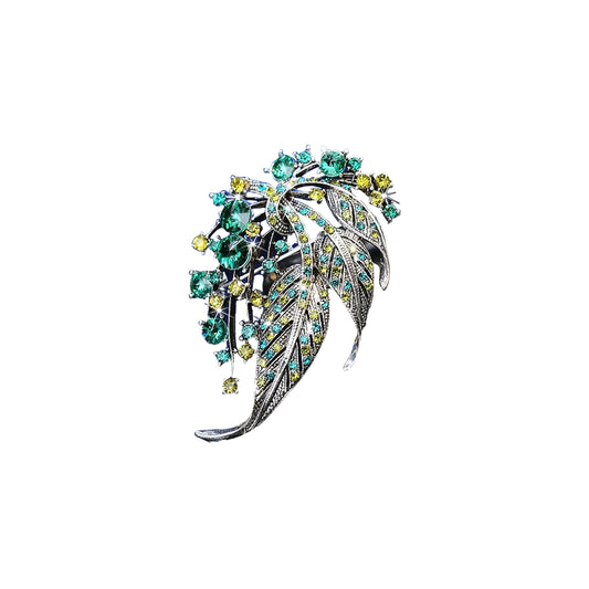 SYGA Brooch Pin Fashion Crystal Rhinestone Jewellery Pin Vintage Clothing Accessories Decoration Hollow Leaf Style Green Brooches ForMen's & Women- S230