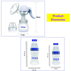 SYGA Manual Breast Feeding Pump with 150ml and 250ml Wide Neck Baby Feeding Bottle
