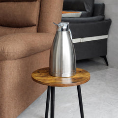 STANSY Round Wooden Plant Stand Table, Modern Metal Legs, Small Side Table for Indoor Plants, Living Room, Balcony, Bedroom, Brown Top with Black Legs