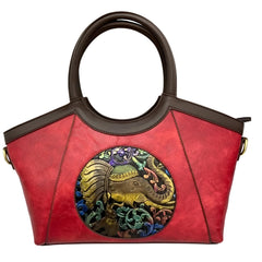 SYGA Women Artisan Embossed Elephant Handbag – Horizontal Square Vintage Tote for Daily Match