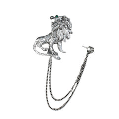 SYGA Men's & Women Suit Shirt Stud Lapel Pin Chain Tassel Brooch Pin with Crystal Chain(ancient silver lion)