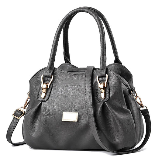 SYGA Women's Bags Soft Leather Middle-Aged And Elderly Women's Bags Single Shoulder Crossbody Bag(Grey)