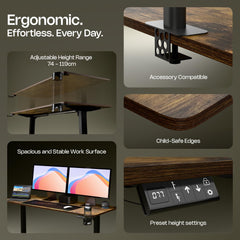 Green Soul Imperium Pro Height Adjustable Table for Office Work|Smart Everyday Ergonomic Table|Impactshield Anti-Collision|3 Year Warranty|Installation Provided (Antique Wood,1500Mm/5 Ft Top),Brown