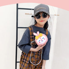 SYGA Children Rabbit & Bow Sling Messenger Bag Coin Bag Cartoon Backpack PU Leather Kitten Handbag for Toddlers Kids (Black)