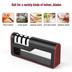 SYGA Black+Red Kitchen Knife Sharpener, 3-Stage Knife Sharpening Tool