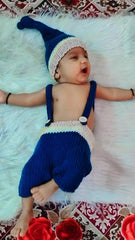 MOMISY Baby Photography Props, Includes Pant & Cap for Kids Parties Anniversaries Photography-Set of 2 Pieces-Blue-Beige
