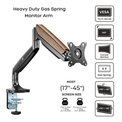 Flowlyf Heavy Duty Premium Monitor Arm | 17-45" Screen Monitor mount| Gas Spring| Height Adjustability|360 Degree Rotation|2 STEP Installation |VESA Complaint|2 Way Wire Manager| 16 KG Weight Capacity