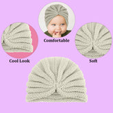 SYGA Baby Turban Cap Unisex Winter Woolen Warm Hat Bowknot Knitted Infant Toddler Cap 0-3 Years Beige
