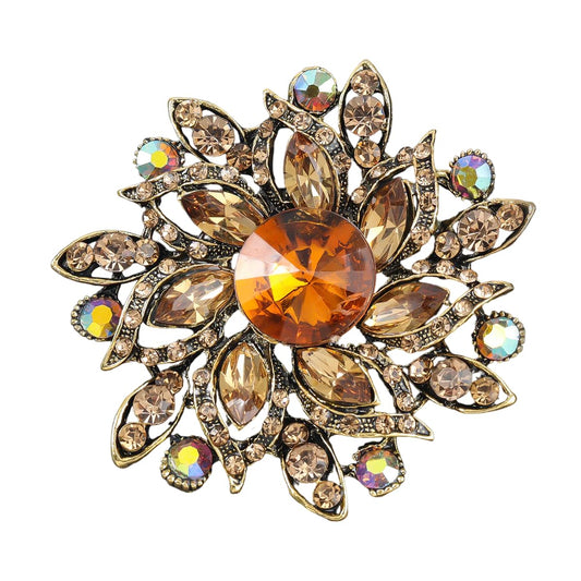 SYGA Brooch Pin Fashion Crystal Rhinestone Jewellery Pin Vintage Clothing Accessories Decoration Full Diamond Flower Brown Brooches For Women- S219