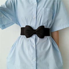 SYGA Bow Snap Elastic Belt Stylish Monochrome Wide Waistband Women's Skirt Dress Coat Decoration Girdle