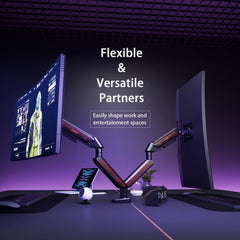 ETHU Monitor Arm Desk Mount for Monitors from 2 to 9 kg Ultra Wide Screens up to 32 inches Full Motion Swivel Height Adjustable Monitor Stand C Clamp (Black, Dual Monitor Arm)
