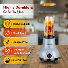 ACTIVA Easy Mix Nutri 4 Jar Mixer Grinder for Smoothies, Chutney & Shakes, Long Lasting Shock Proof Abs Body, Powerful 500 Watt Heavy Duty Motor With Nano Grinding Technology, 2 Years warranty (Grey)