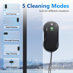 Bequest W5 Window Cleaning Robot, Dual Direction Auto-Spray Smart Window Cleaner with Triple Safety System, Smart Navigation, Remote Control, for All Smooth Surfaces, with 10 Rags, Black.