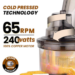 AGARO Royal Slow Juicer, Professional Cold Press Whole Slow Juicer, 240 Watts Power Motor, 120 Minutes Long Usage, 3 Strainers, All-in-1 Fruit & Vegetable Juicer, Black