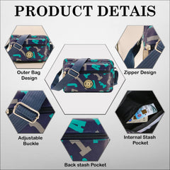 MOMISY Women Mobile Messenger cellphone Bag Ladies Nylon Shoulder Cross Body Long Strap for College, Outing, Travelling, Work (Medium, BlueLetter)